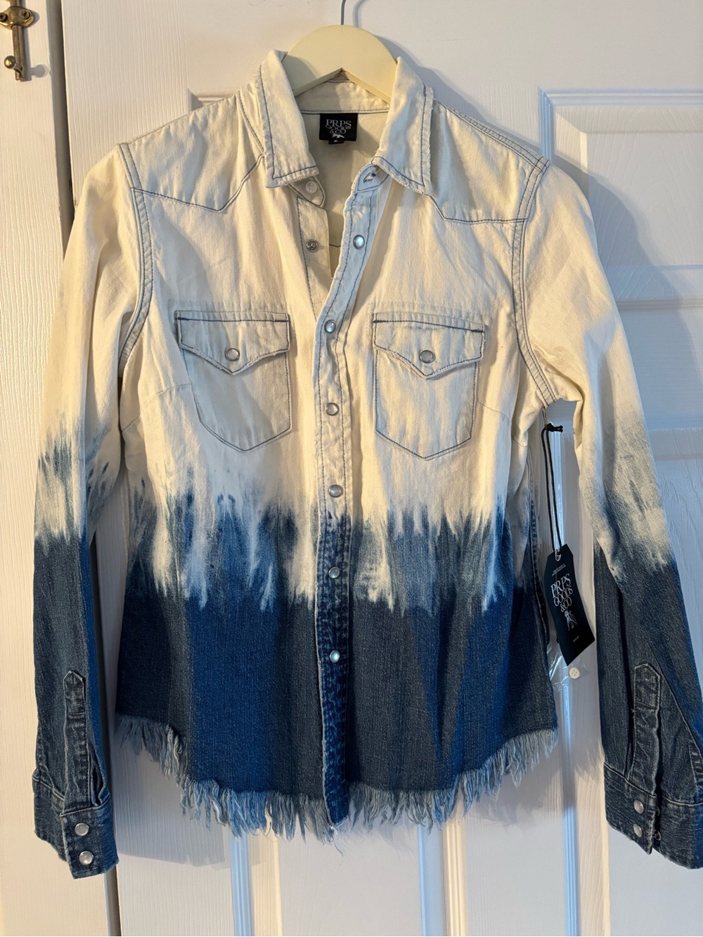PRPS Faded Button-Down Shirt in White and Indigo